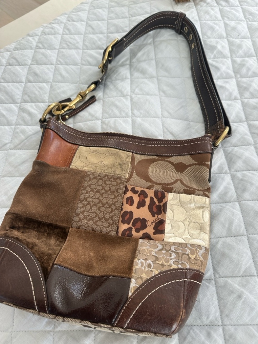 Coach Brown Bucket Bag Patchwork Leather, Suede & Canvas Shoulder Bag
